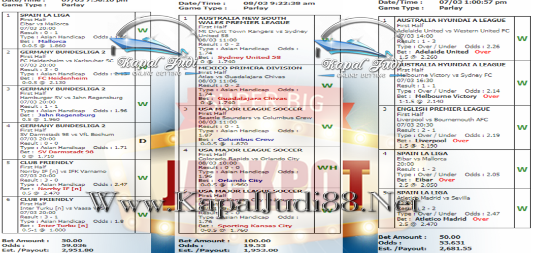 Jackpot Di KapalJudi Mix Parlay Sportbook 08 Maret 2020